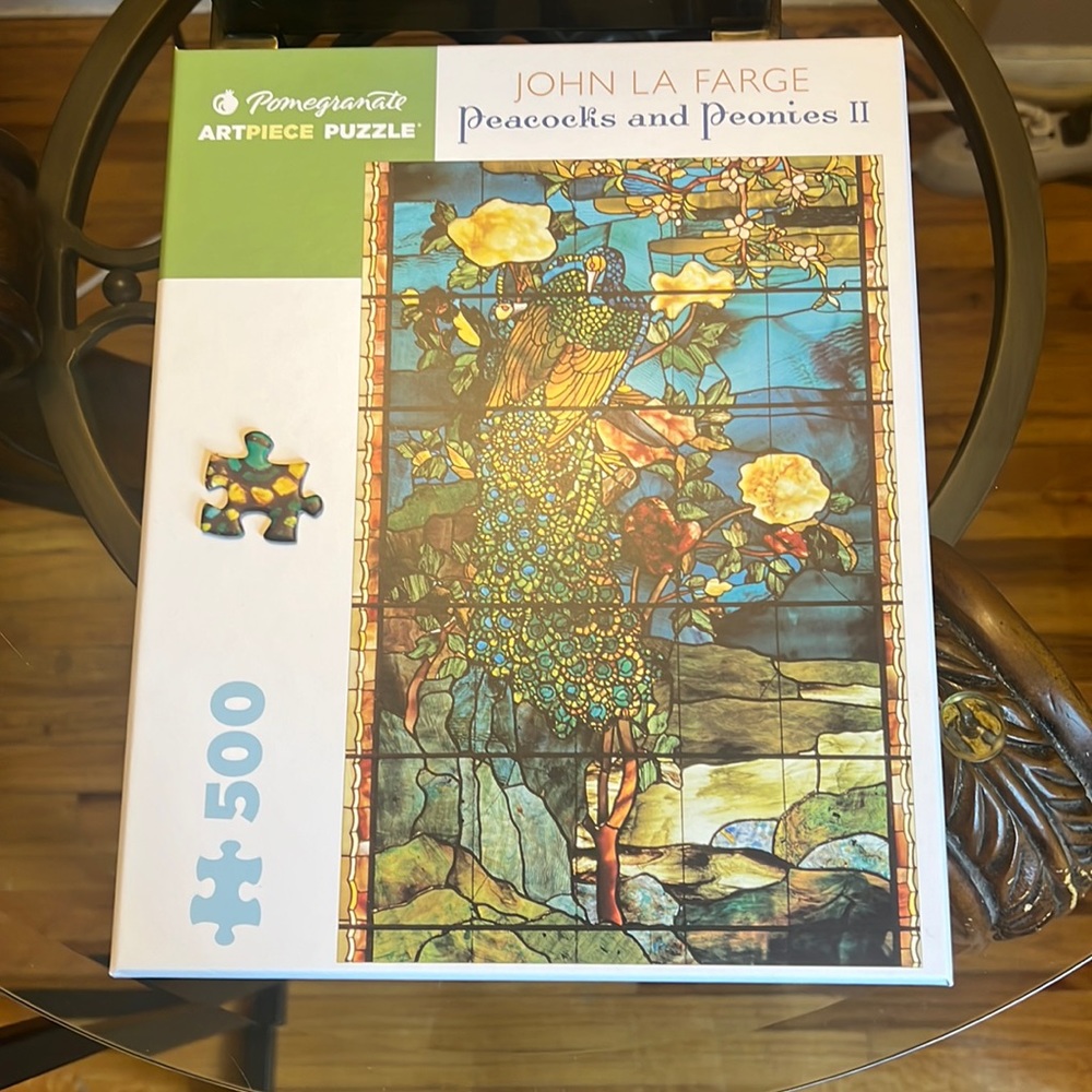 John La Farge Peacocks and Peonies II 500 Piece Puzzle Pomegranate